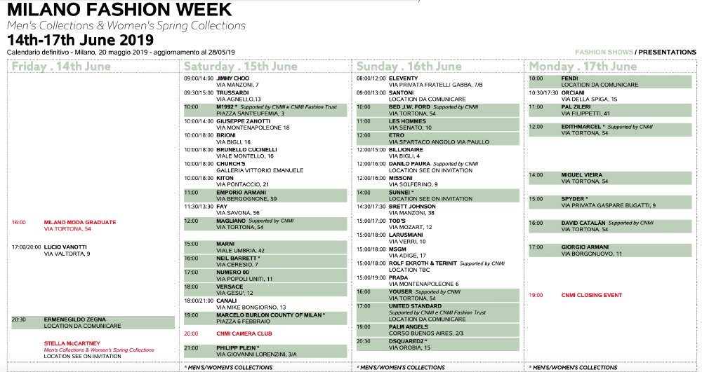 milan fashion week schedule